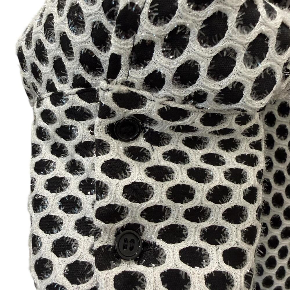 CQ By CQ Blouse Womens Medium Silver Glitter Polka Dot Mock Neck Balloon Sleeve - Picture 10 of 13